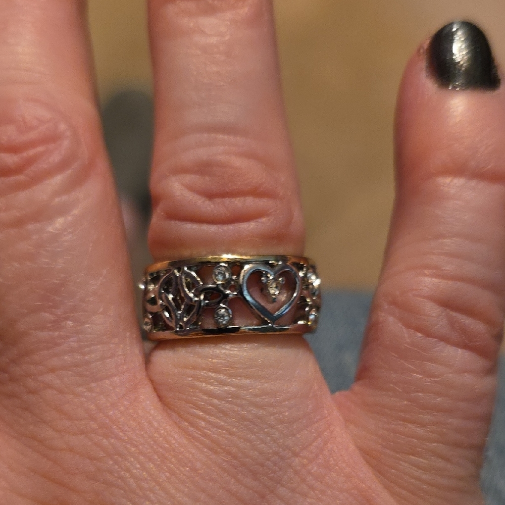 Gold and Silver Filigree Ring with Intricate Scrollwork